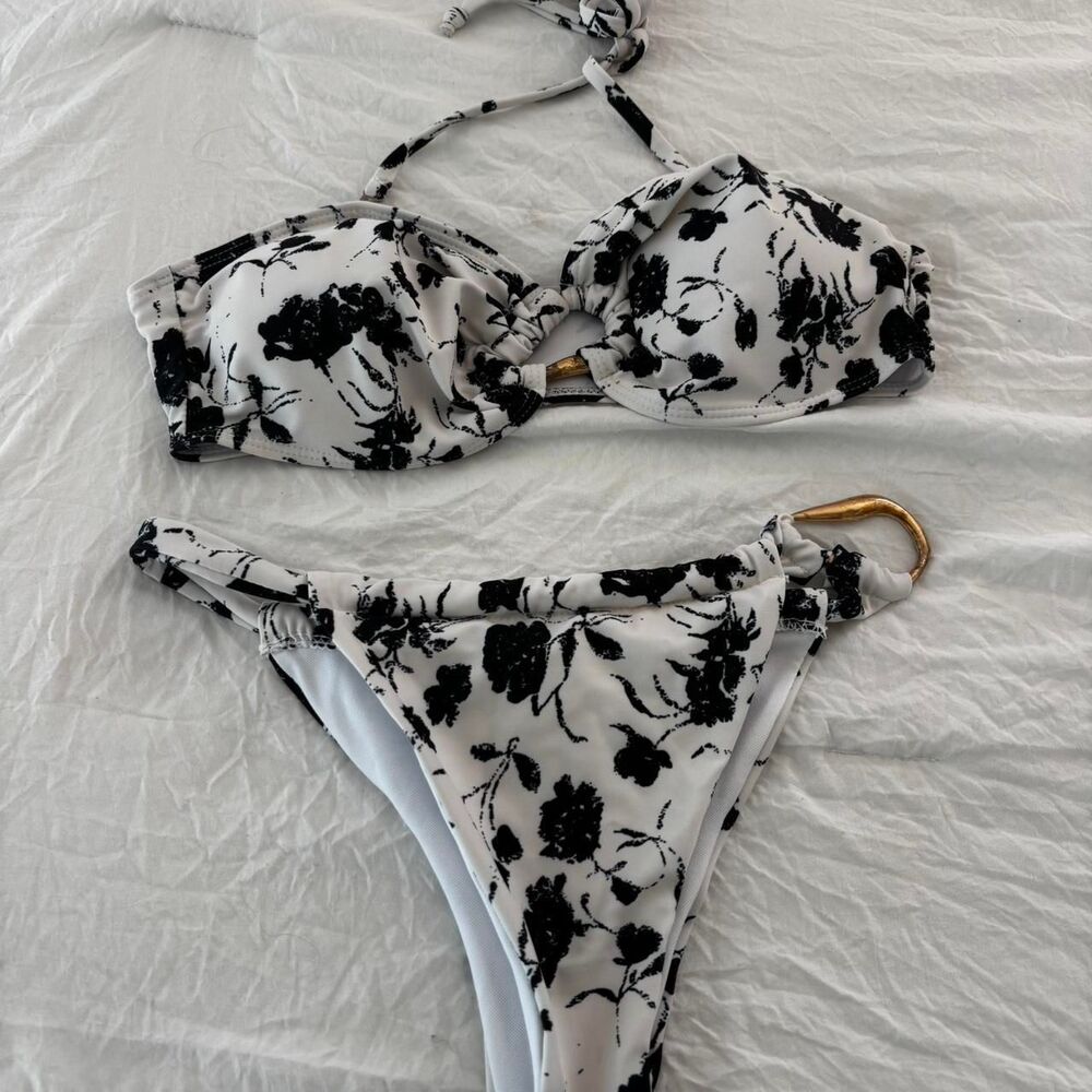SHEIN Black White Sz M Matching Bikini 2 Piece Swimwear Bikini Summer Medium Set
